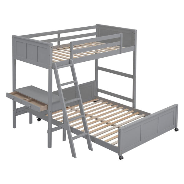 English Elm Twin Over Full Bunk Bed with Built-in Desk and Storage Drawers for Kids Rooms Gray LT001005AAE
