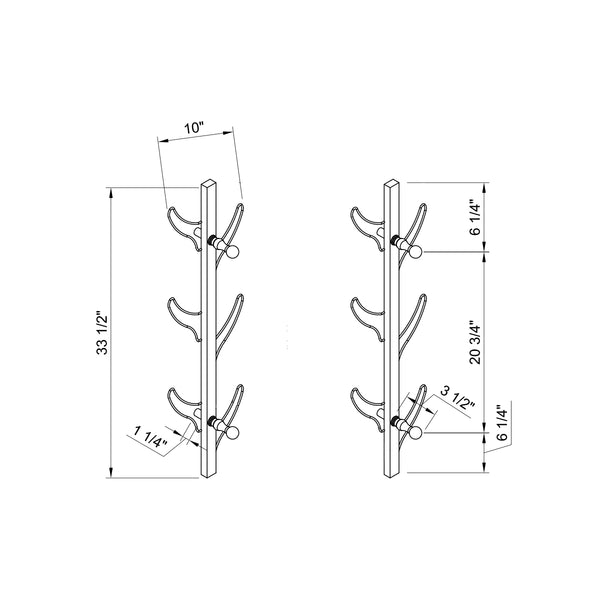 English Elm Entryway Wall Coat Rack with 8 Rounded Hooks in Black – Space-Saving Metal Organizer for Hats Scarves Bags B107130969