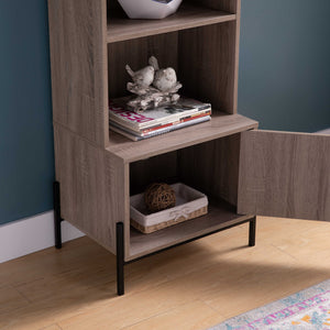 English Elm Bakers Slim Dark Taupe Kitchen Display Cabinet with Metal Legs, Microwave Station & Storage B107130976