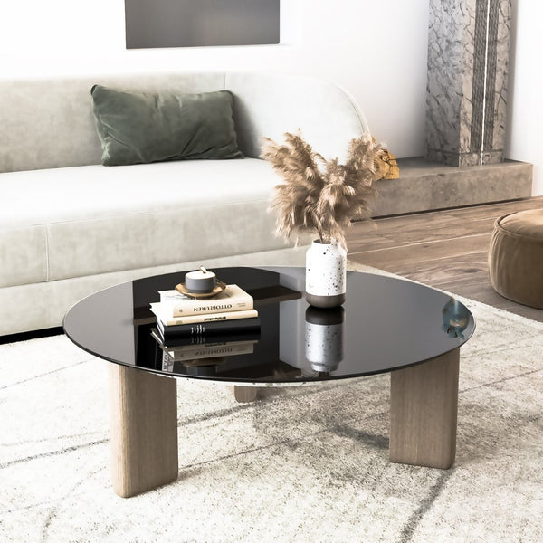English Elm 36 Inch Black Tempered Glass Round Table Top with Polished Edge for Dining Patio W1265118639