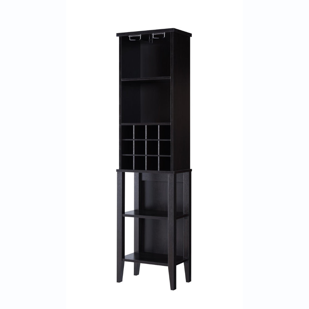 English Elm Wooden Espresso Floor Wine Rack with Glass Holders Four Shelves and Bottle Storage B107P239126