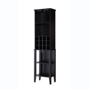 English Elm Wooden Espresso Floor Wine Rack with Glass Holders Four Shelves and Bottle Storage B107P239126