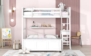 English Elm Twin Over Full Bunk Bed with Built-in Desk and Storage Drawers for Kids Rooms White LT001005AAK