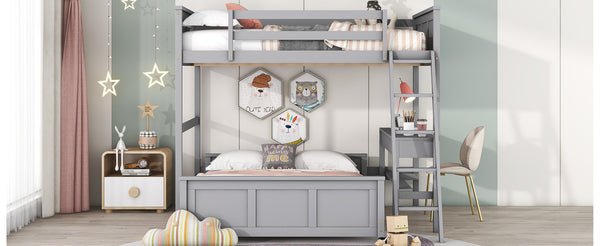 English Elm Full Over Kids Bunk Bed with Built in Study Desk and Two Storage Drawers Gray LT001006AAE