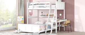 English Elm Twin Over Full Bunk Bed with Built-in Desk and Storage Drawers for Kids Rooms White LT001005AAK