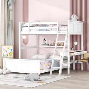English Elm Twin Over Full Bunk Bed with Built-in Desk and Storage Drawers for Kids Rooms White LT001005AAK