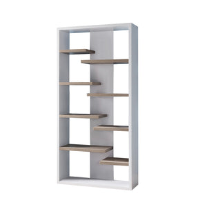 English Elm Modern Mid Century Display Cabinet with 8 Open Shelves, Two-Tone White & Dark Taupe, Stylish Storage and Decor Showcase B107P373711