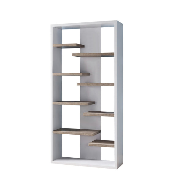 English Elm Modern Mid Century Display Cabinet with 8 Open Shelves, Two-Tone White & Dark Taupe, Stylish Storage and Decor Showcase B107P373711