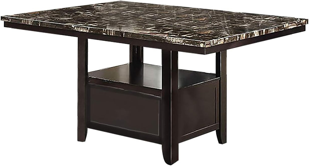 English Elm Dining Table with Faux Marble Top and Espresso Trim, 60" Rectangular Storage Base for Modern Eats Brown 43 L x 6 W x 63 H B011130014