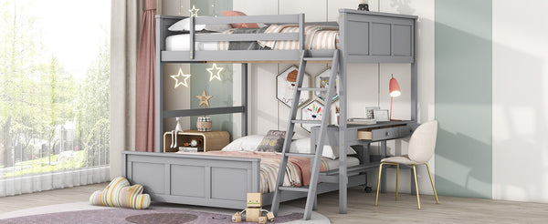 English Elm Full Over Kids Bunk Bed with Built in Study Desk and Two Storage Drawers Gray LT001006AAE-1