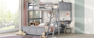 English Elm Full Over Kids Bunk Bed with Built in Study Desk and Two Storage Drawers Gray LT001006AAE