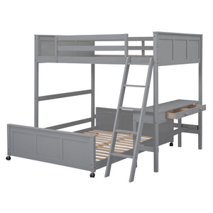 English Elm Full Over Kids Bunk Bed with Built in Study Desk and Two Storage Drawers Gray LT001006AAE-1