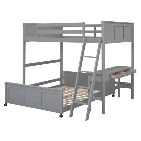 English Elm Full Over Kids Bunk Bed with Built in Study Desk and Two Storage Drawers Gray LT001006AAE-1