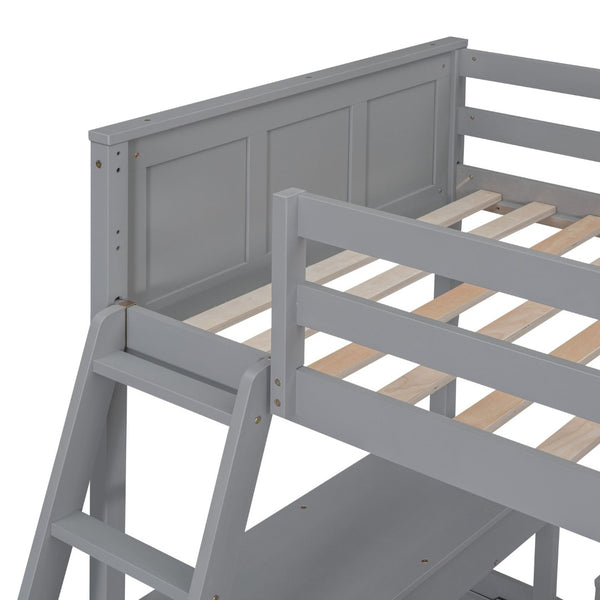 English Elm Twin Over Full Bunk Bed with Built-in Desk and Storage Drawers for Kids Rooms Gray LT001005AAE