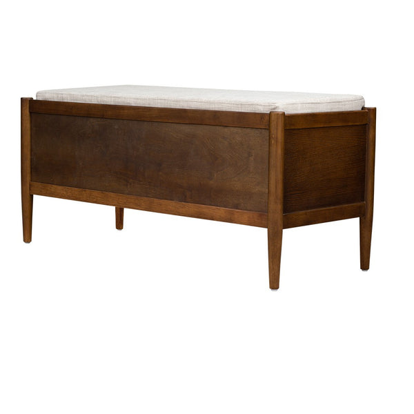 English Elm Accent Ink + Ivy Storage Bench with Upholstered Cushion, Mid-Century Walnut Finish, Handles & Dual Storage B035129470