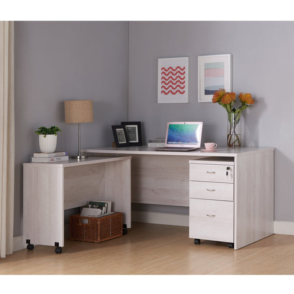 English Elm Mid- Century Mobile Desk White Oak with Smooth Casters, Spacious Surface, Durable Mid-Century Modern Design B107131001