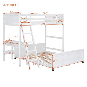 English Elm Twin Over Full Bunk Bed with Built-in Desk and Storage Drawers for Kids Rooms White LT001005AAK