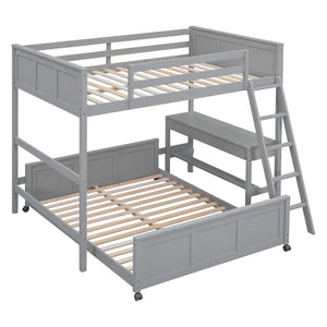 English Elm Full Over Kids Bunk Bed with Built in Study Desk and Two Storage Drawers Gray LT001006AAE