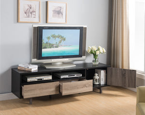 English Elm TV Multi-Color Media Stand 72" Distressed Grey Dark Taupe Black Finish Two Drawers Shelves Cabinet B107P269946