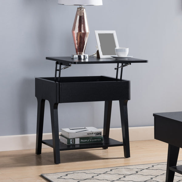 English Elm Black Lift-Top End Table with Hidden Storage and Open Shelf for Sofa Convenience and Everyday Use B107131010