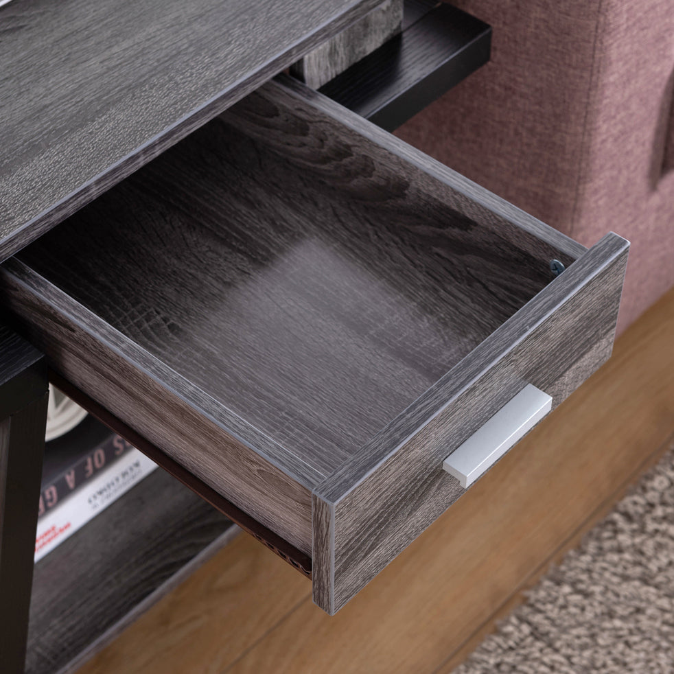 English Elm Home End Table Distressed Grey & Black — Storage Side Table with Drawer, Lower Shelf for Living Room B107131303