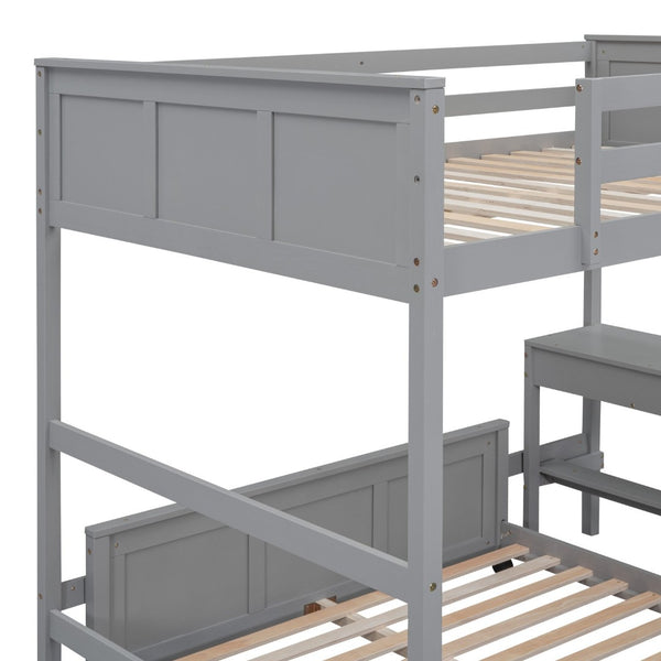 English Elm Full Over Kids Bunk Bed with Built in Study Desk and Two Storage Drawers Gray LT001006AAE-1