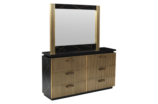 English Elm Modern 6-Drawer Dresser In Mango Wood With Elegant Brass Accents For Stylish Bedroom Storage Solutions B009128312