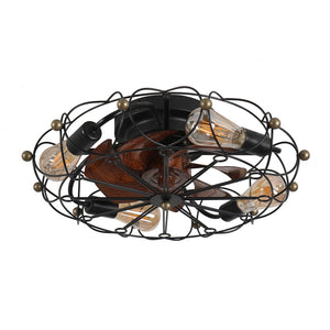 English Elm Low Profile Industrial Cage Ceiling Fan with Remote Seven Blades and Integrated Light W1340120487