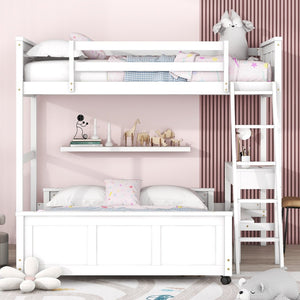 English Elm Twin Over Full Bunk Bed with Built-in Desk and Storage Drawers for Kids Rooms White LT001005AAK