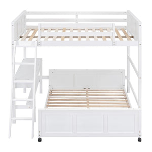 English Elm Full Over Kids Bunk Bed with Built in Study Desk and Two Storage Drawers White LT001006AAK
