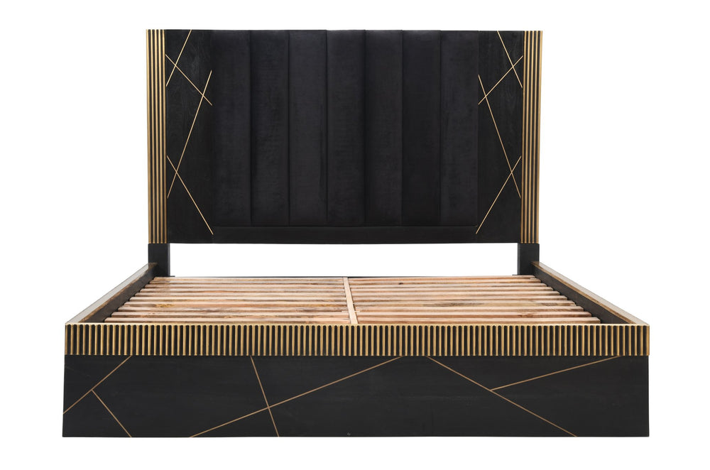 English Elm Modern 5-Piece King Bedroom Set In Solid Mango Wood With Stylish Black Finish & Brass Accents B009S01022