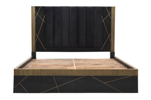 English Elm Modern 5-Piece King Bedroom Set In Solid Mango Wood With Stylish Black Finish & Brass Accents B009S01022
