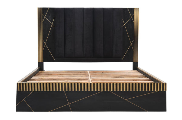 English Elm Modern 5-Piece King Bedroom Set In Solid Mango Wood With Stylish Black Finish & Brass Accents B009S01022