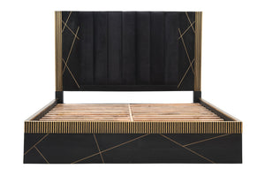 English Elm Modern King Bed In Solid Mango Wood With Elegant Brass Accents - Handcrafted Style & Durability B009S01018