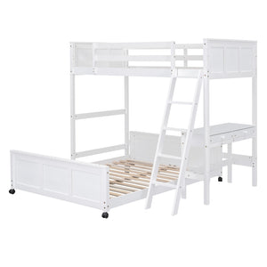 English Elm Twin Over Full Bunk Bed with Built-in Desk and Storage Drawers for Kids Rooms White LT001005AAK