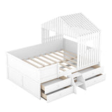 Hearth and Haven Full Size House Low Loft Bed with Four Drawers, White GX001806AAK-1