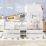 Hearth and Haven Full Size House Low Loft Bed with Four Drawers, White GX001806AAK-1