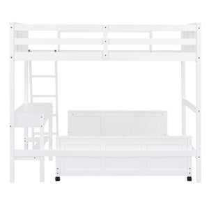 English Elm Twin Over Full Bunk Bed with Built-in Desk and Storage Drawers for Kids Rooms White LT001005AAK
