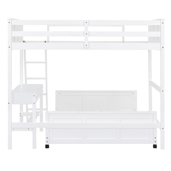 English Elm Twin Over Full Bunk Bed with Built-in Desk and Storage Drawers for Kids Rooms White LT001005AAK