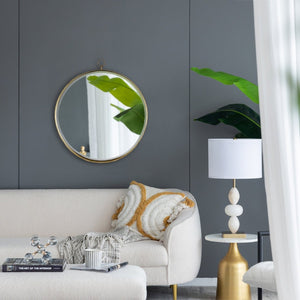 English Elm 24"x28" Gold Iron Round Mirror with Ring Handle for Entryway Bedroom or Vanity Wall W2078126762