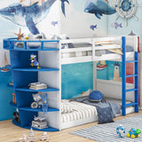 Hearth and Haven Hester Twin over Twin Boat-Like Shape Bunk Bed with Storage Shelves, White and Blue GX000348AAC