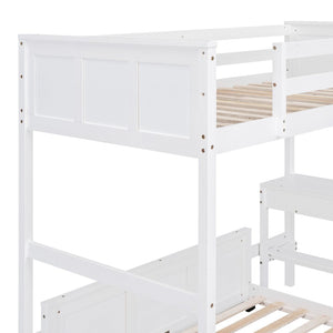 English Elm Twin Over Full Bunk Bed with Built-in Desk and Storage Drawers for Kids Rooms White LT001005AAK