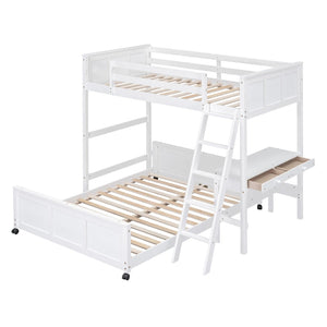 English Elm Twin Over Full Bunk Bed with Built-in Desk and Storage Drawers for Kids Rooms White LT001005AAK