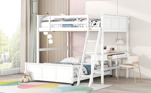 English Elm Full Over Kids Bunk Bed with Built in Study Desk and Two Storage Drawers White LT001006AAK