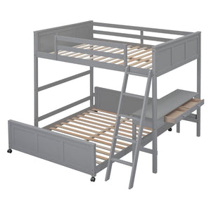 English Elm Full Over Kids Bunk Bed with Built in Study Desk and Two Storage Drawers Gray LT001006AAE
