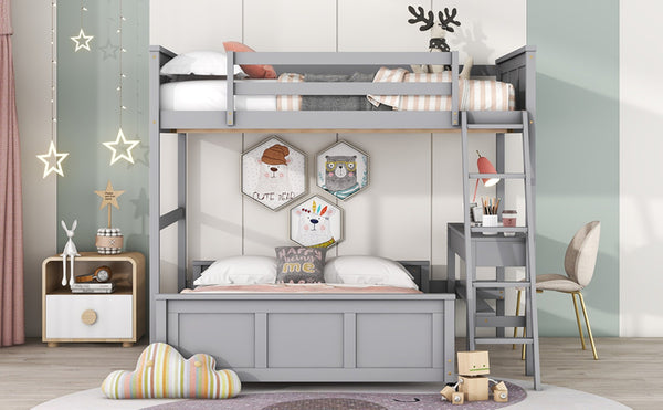 English Elm Full Over Kids Bunk Bed with Built in Study Desk and Two Storage Drawers Gray LT001006AAE-1