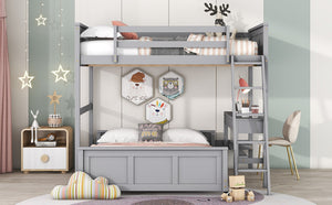 English Elm Full Over Kids Bunk Bed with Built in Study Desk and Two Storage Drawers Gray LT001006AAE
