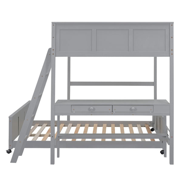 English Elm Full Over Kids Bunk Bed with Built in Study Desk and Two Storage Drawers Gray LT001006AAE