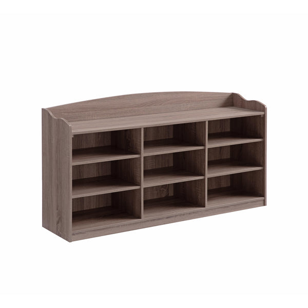 English Elm Wooden Shoe Storage Bench with Nine Shelves, Dark Taupe Entryway Organizer for 18 Pairs (Premium) B107131299