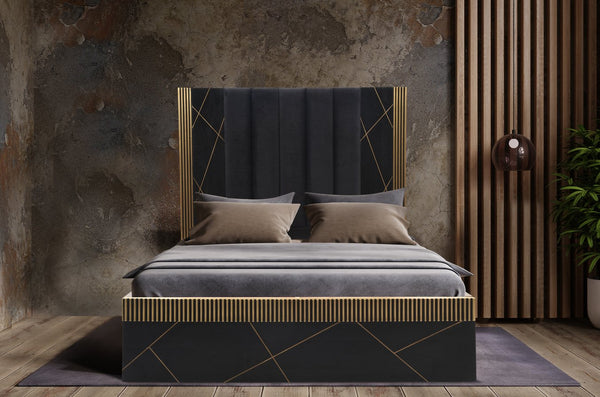 English Elm Modern 4Pc Queen Bedroom Set In Solid Mango Wood With Brass Accents - Stylish Storage & Elegance B009S01019
